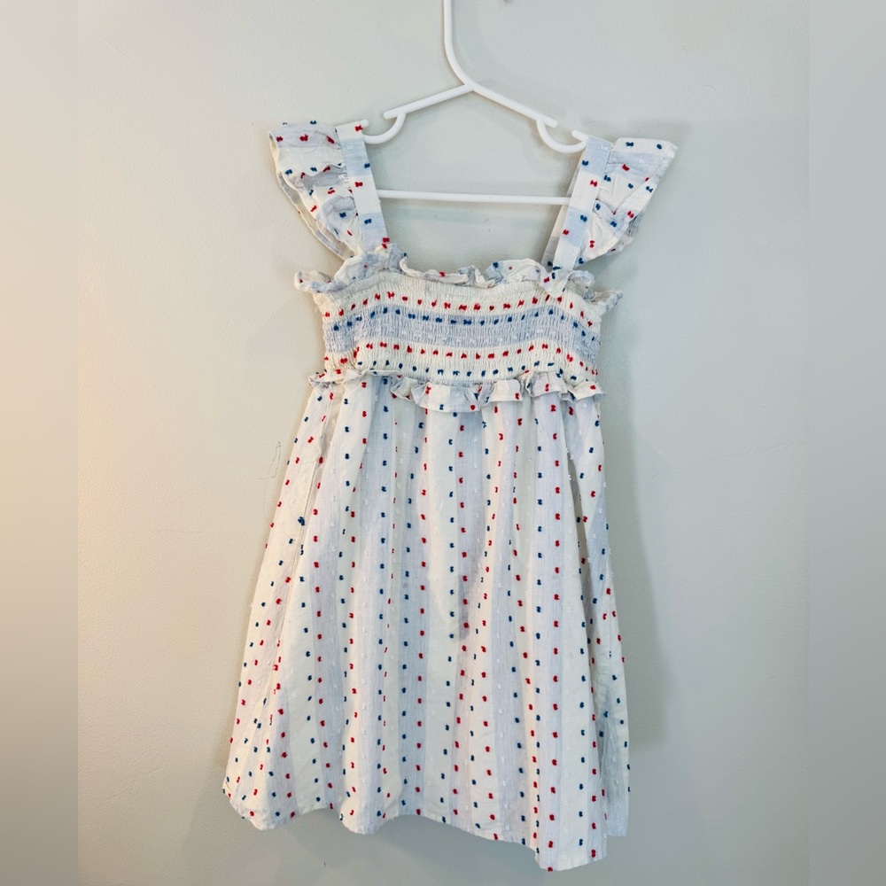Cat & Jack Smocked Americana Dress with Textured Dots & Ruffles - Size XS (4-5)